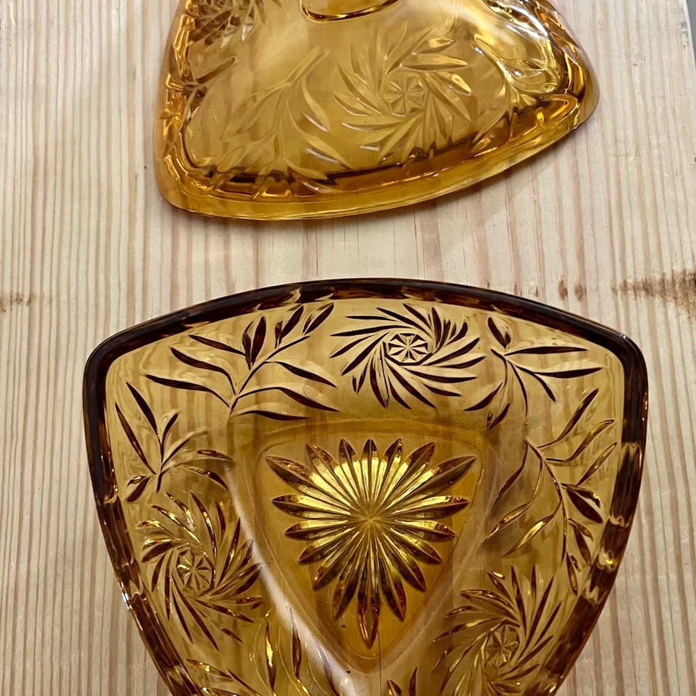 Vintage Gold cut glass candy dish with lid